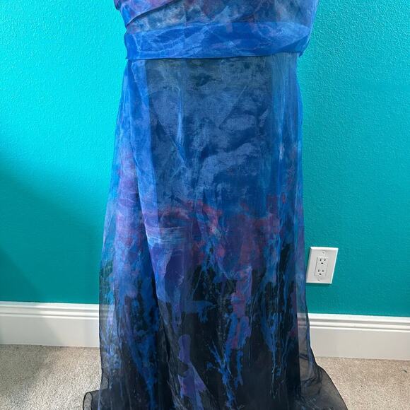 Rene Ruiz Collection Blue Organza Gown One Shoulder Pleated Formal Wedding Sz 14 - Picture 5 of 8